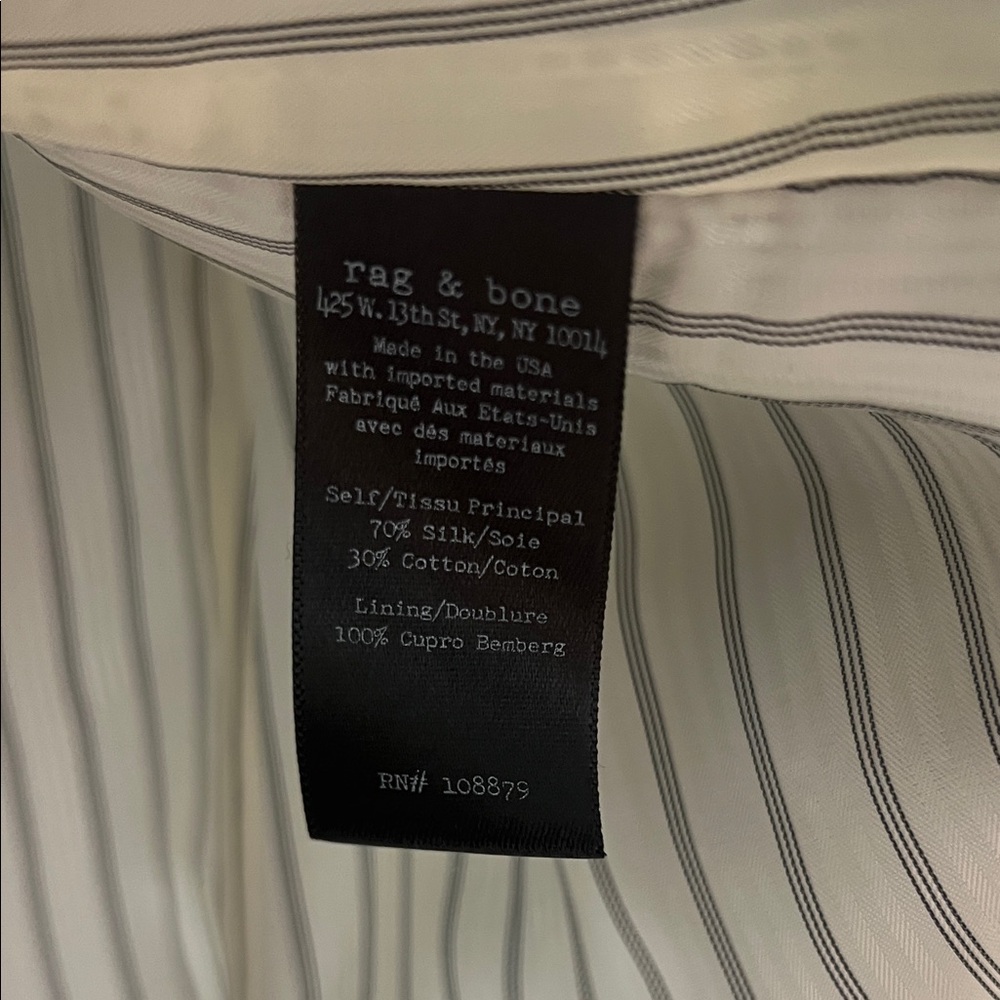 Rag & Bone Light Weight Gray White Striped Tailored Silk Cotton Blazer Size 6 - Picture 9 of 10
